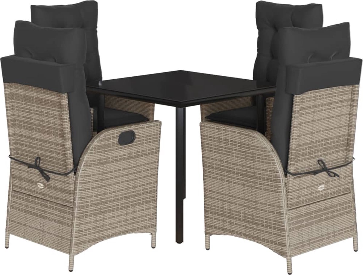 Vidaxl 5-Cz. Gartenmöbel-Set mit Kissen, Grau, PE-Rattan