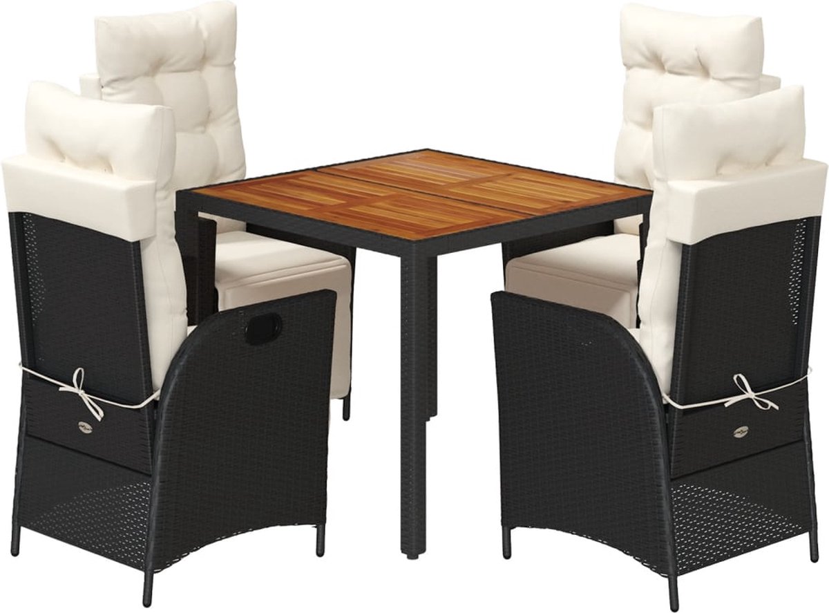Vidaxl 5-Cz. Gartenmöbel-Set mit Kissen, Schwarz, Polyrattan