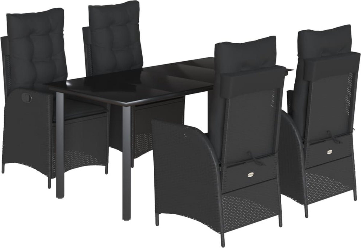Vidaxl 5-Cz. Gartenmöbel-Set mit Kissen, Schwarz, Polyrattan
