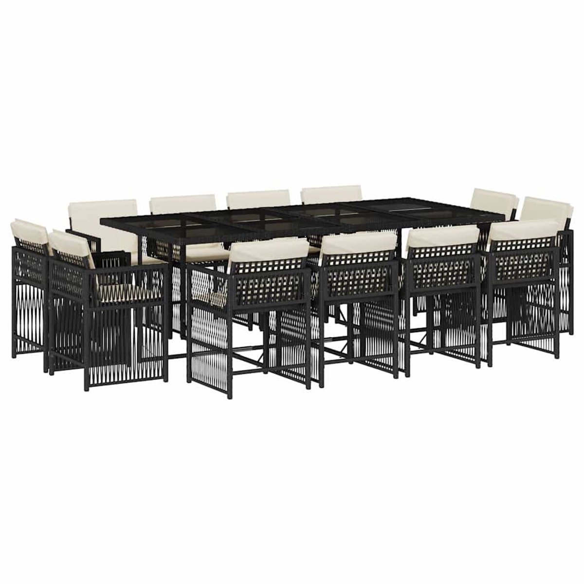 Vidaxl 13-Cz. Gartenmöbel-Set, Kissen, Schwarz, PE-Rattan