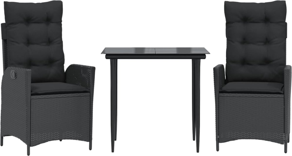 Vidaxl 3-Cz. Gartenmöbel-Set mit Kissen, Schwarz, PE-Rattan