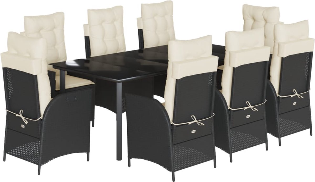 Vidaxl 9-Cz. Gartenmöbel-Set mit Kissen, Schwarz, PE-Rattan