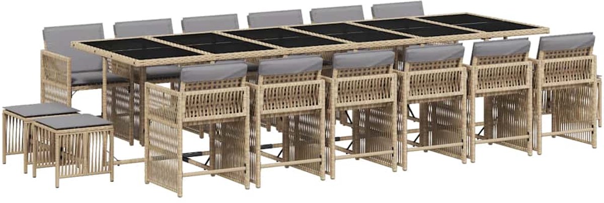 Vidaxl 17-Cz. Gartenmöbel-Set mit Kissen, gemischtes Beige
