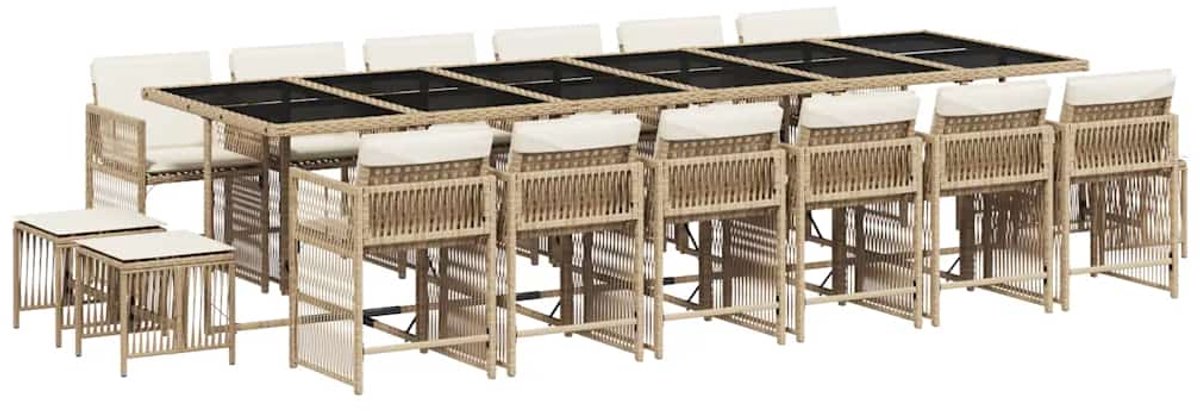 Vidaxl 17-Cz. Gartenmöbel-Set mit Kissen, Beige, Polyrattan
