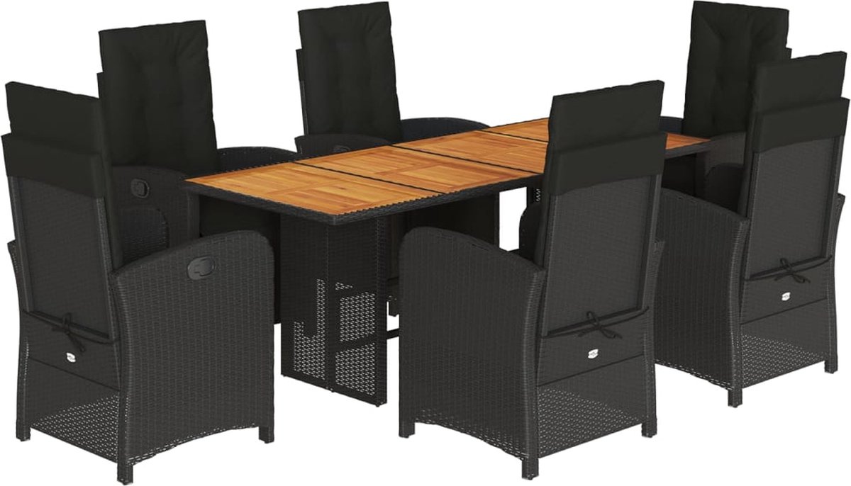 Vidaxl 7-Cz. Gartenmöbel-Set mit Kissen, Schwarz, Polyrattan