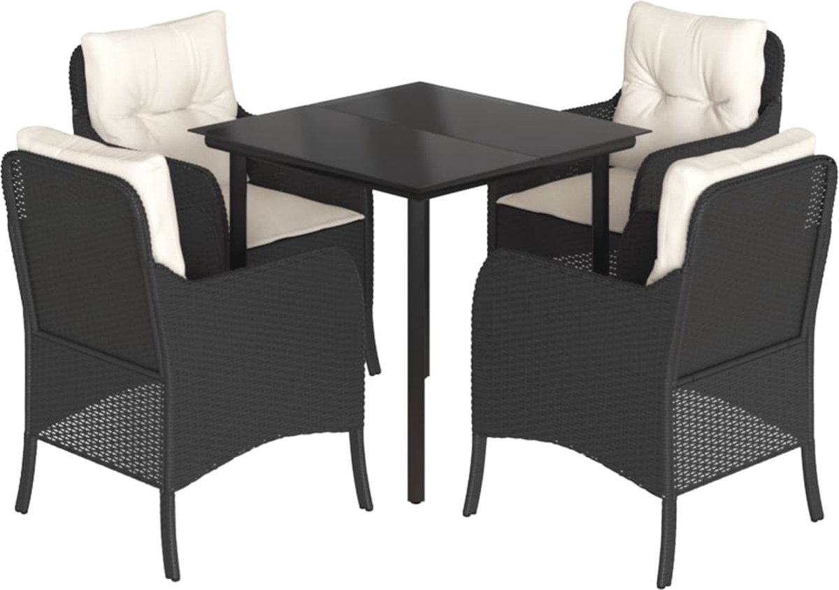 Vidaxl 5-Cz. Gartenmöbel-Set mit Kissen, Schwarz, Polyrattan