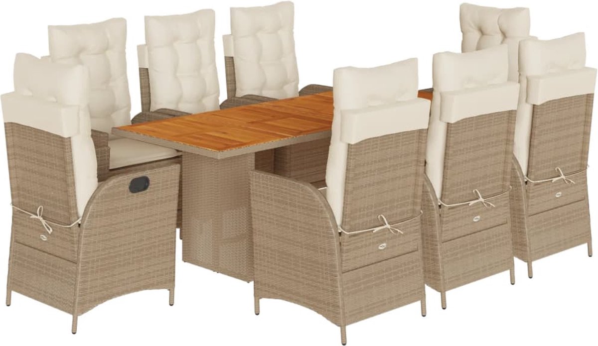 Vidaxl 9-Cz. Gartenmöbel-Set mit Kissen, Beige, Polyrattan