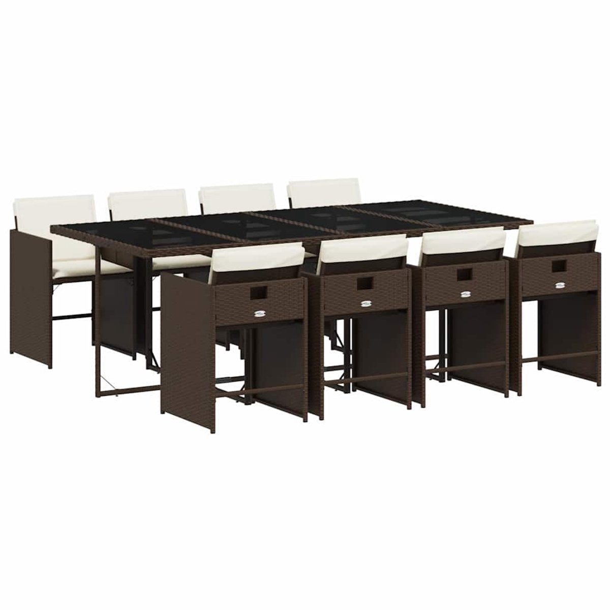 Vidaxl 9-Cz. Gartenmöbel-Set mit Kissen, Braun, PE-Rattan