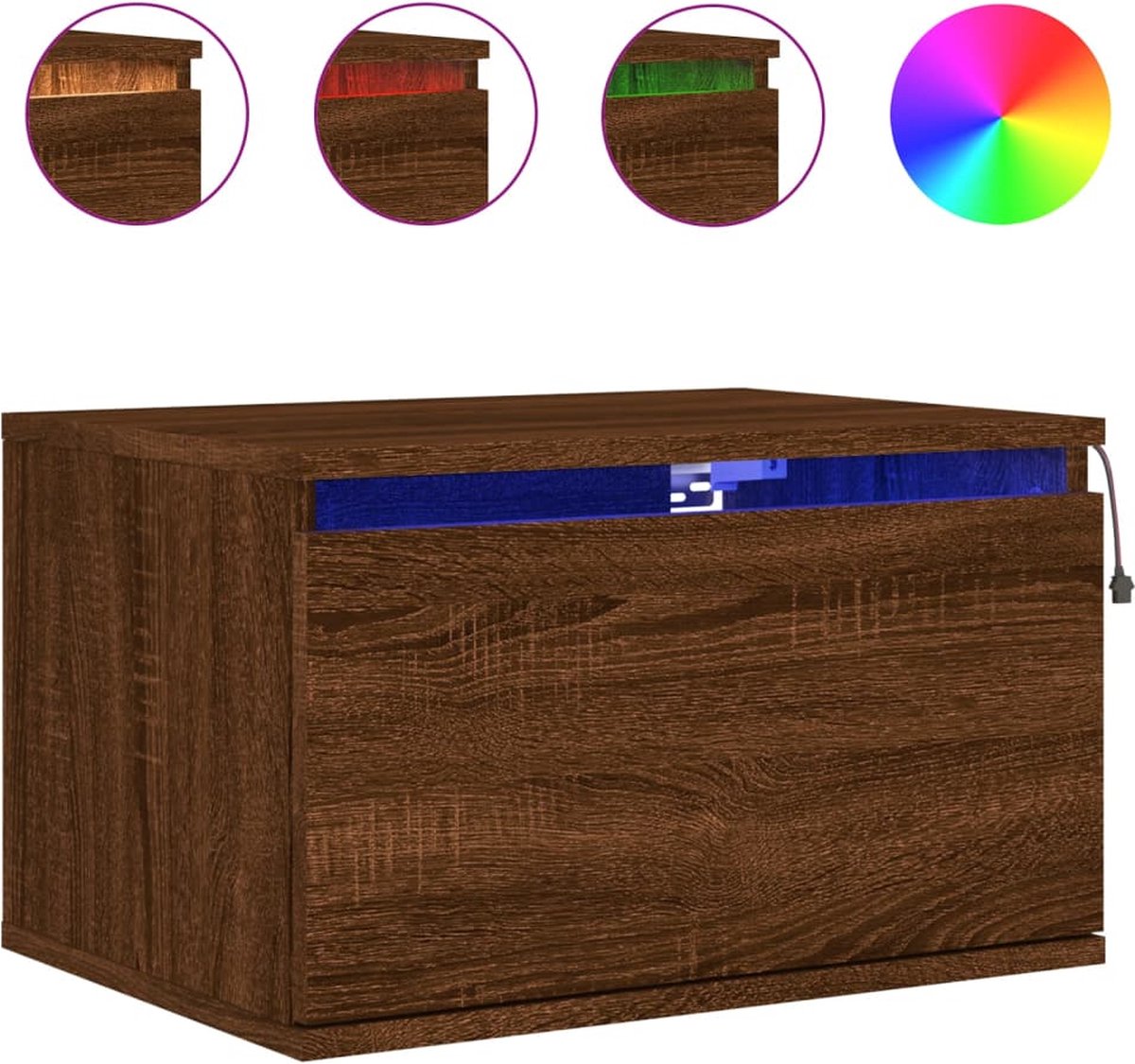 Vidaxl Hängender Nachttisch mit LED-Beleuchtung, Eichenbraun