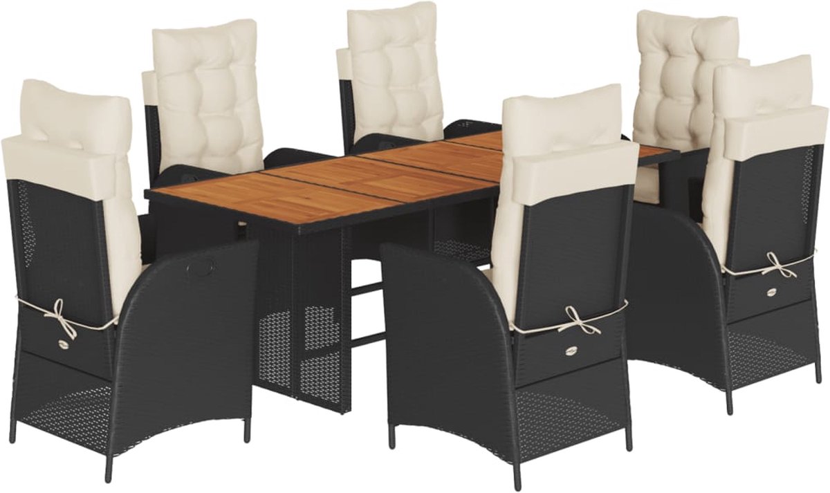 Vidaxl 7-Cz. Gartenmöbel-Set mit Kissen, Schwarz, Polyrattan