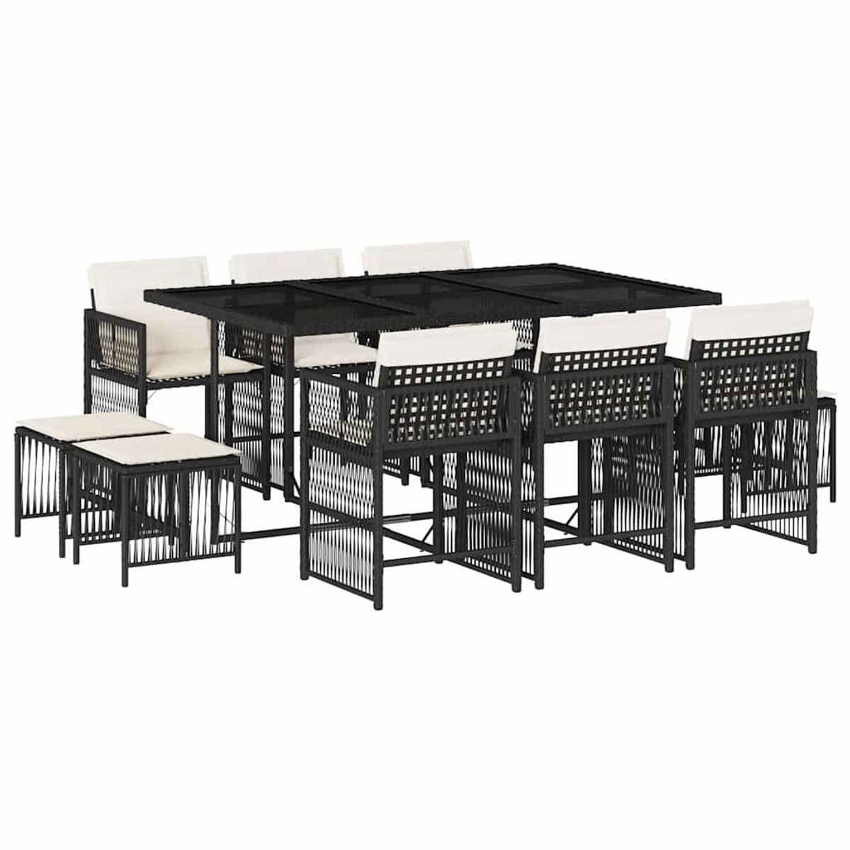 Vidaxl 11-Cz. Gartenmöbel-Set, Mit Kissen, Schwarzes PE-Rattan