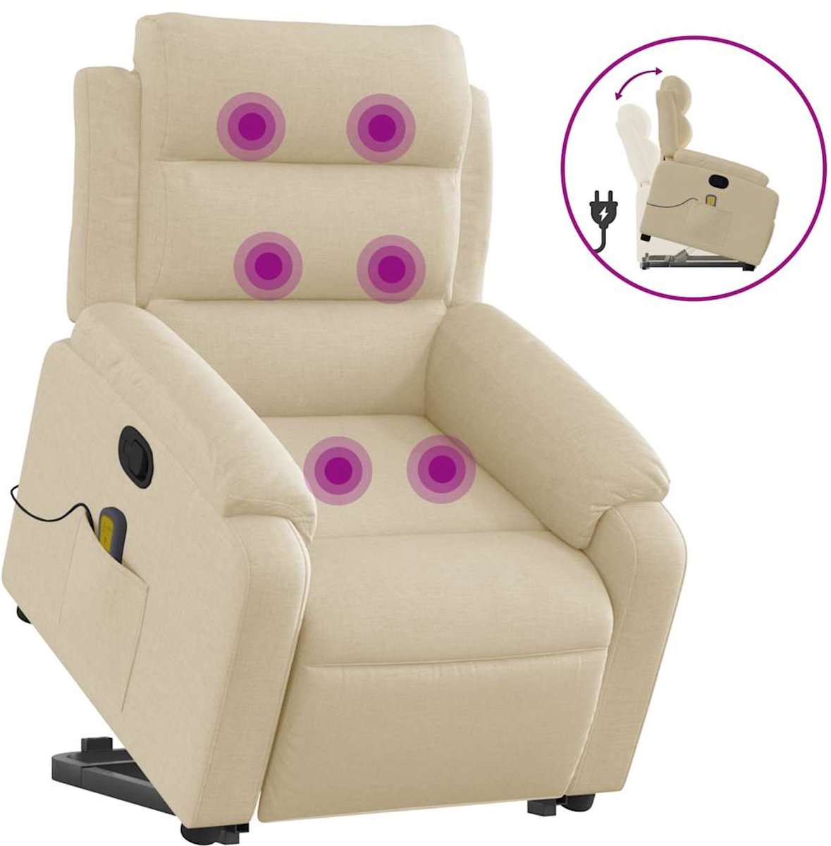 Vidaxl Aufstehhilfe Massagesessel, Verstellbar, Cremefarben, Stoffbezogen
