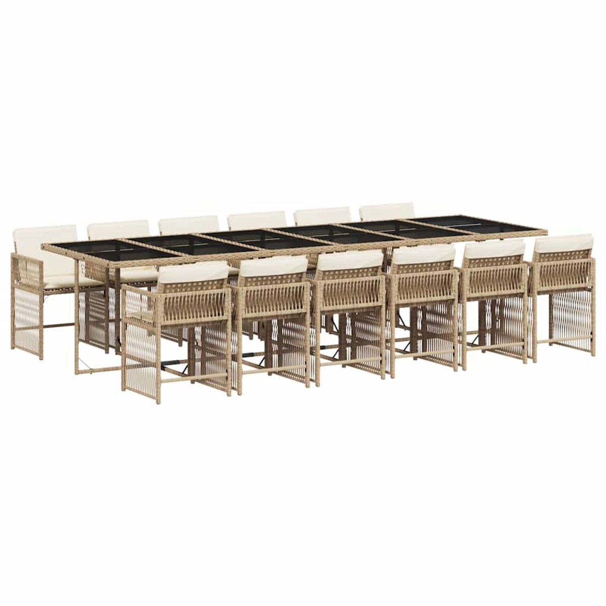 Vidaxl 13-Cz. Gartenmöbel-Set mit Kissen, Beige, Polyrattan