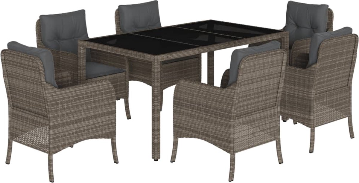 Vidaxl 7-Cz. Gartenmöbel-Set mit Kissen, Grau, PE-Rattan