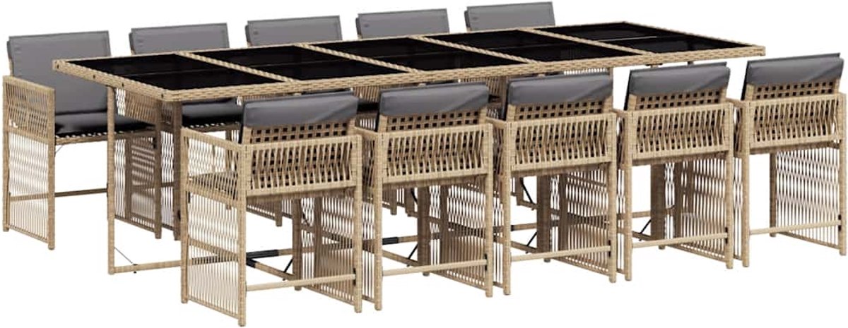 Vidaxl 11-Cz. Gartenmöbel-Set mit Kissen, gemischtes Beige