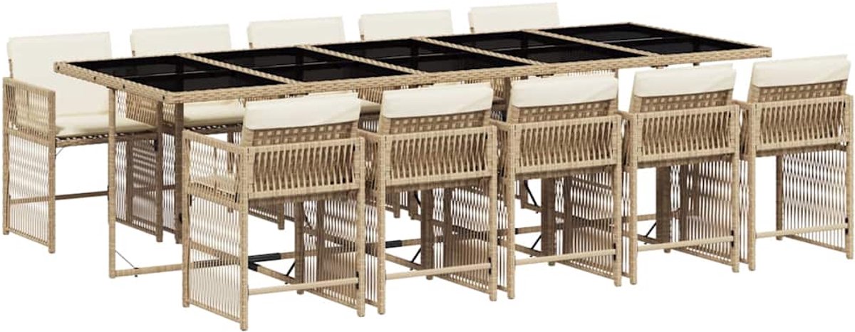 Vidaxl 11-Cz. Gartenmöbel-Set mit Kissen, Beige, Polyrattan