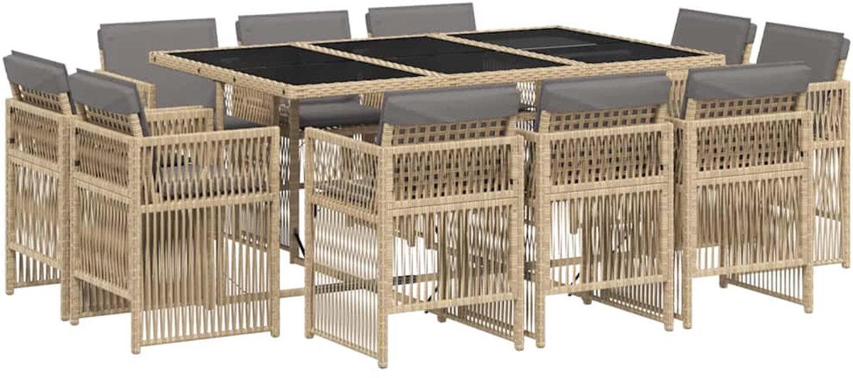 Vidaxl 11-Cz. Gartenmöbel-Set mit Kissen, gemischtes Beige