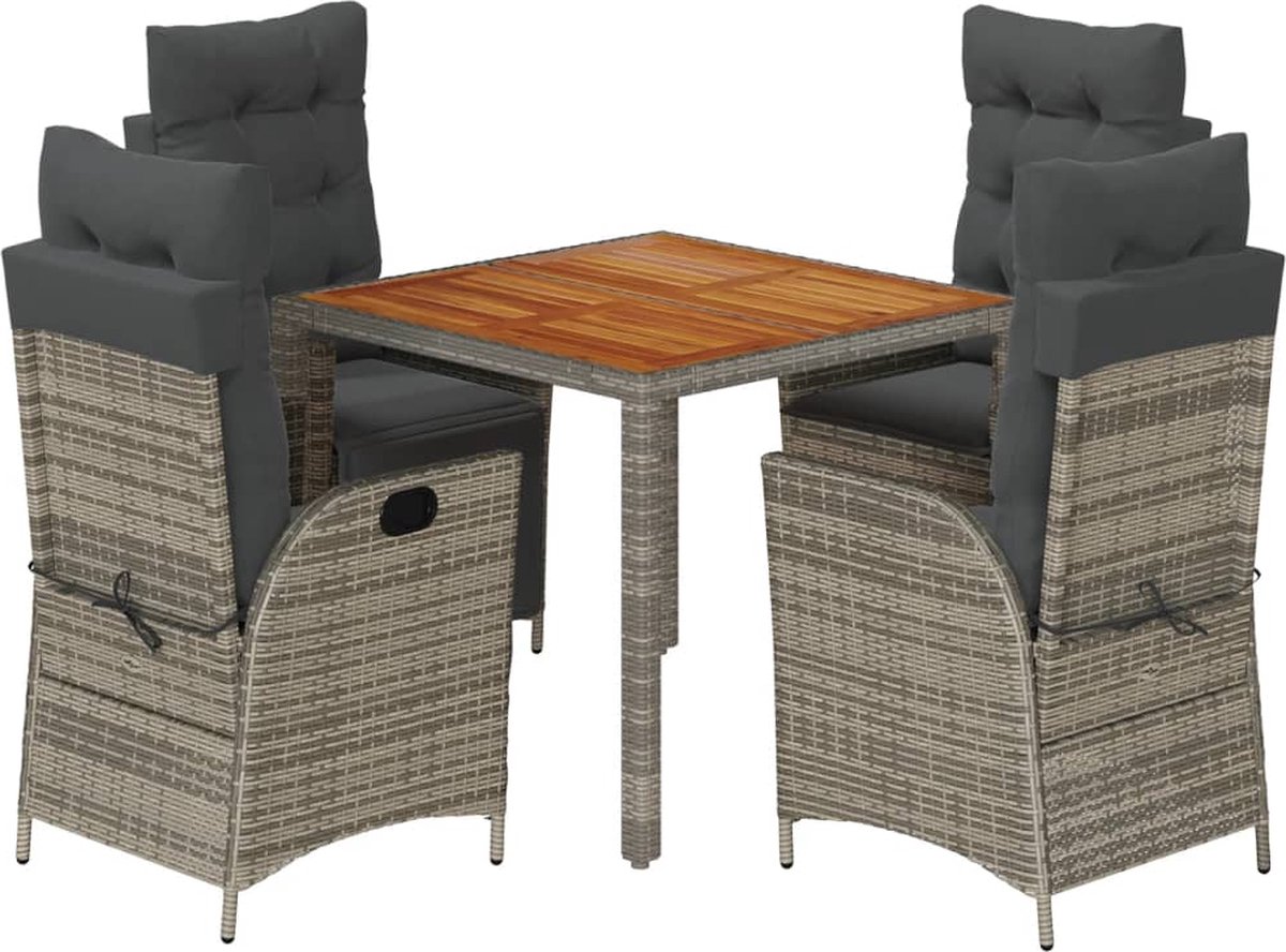 Vidaxl 5-Cz. Gartenmöbel-Set mit Kissen, Grau, PE-Rattan