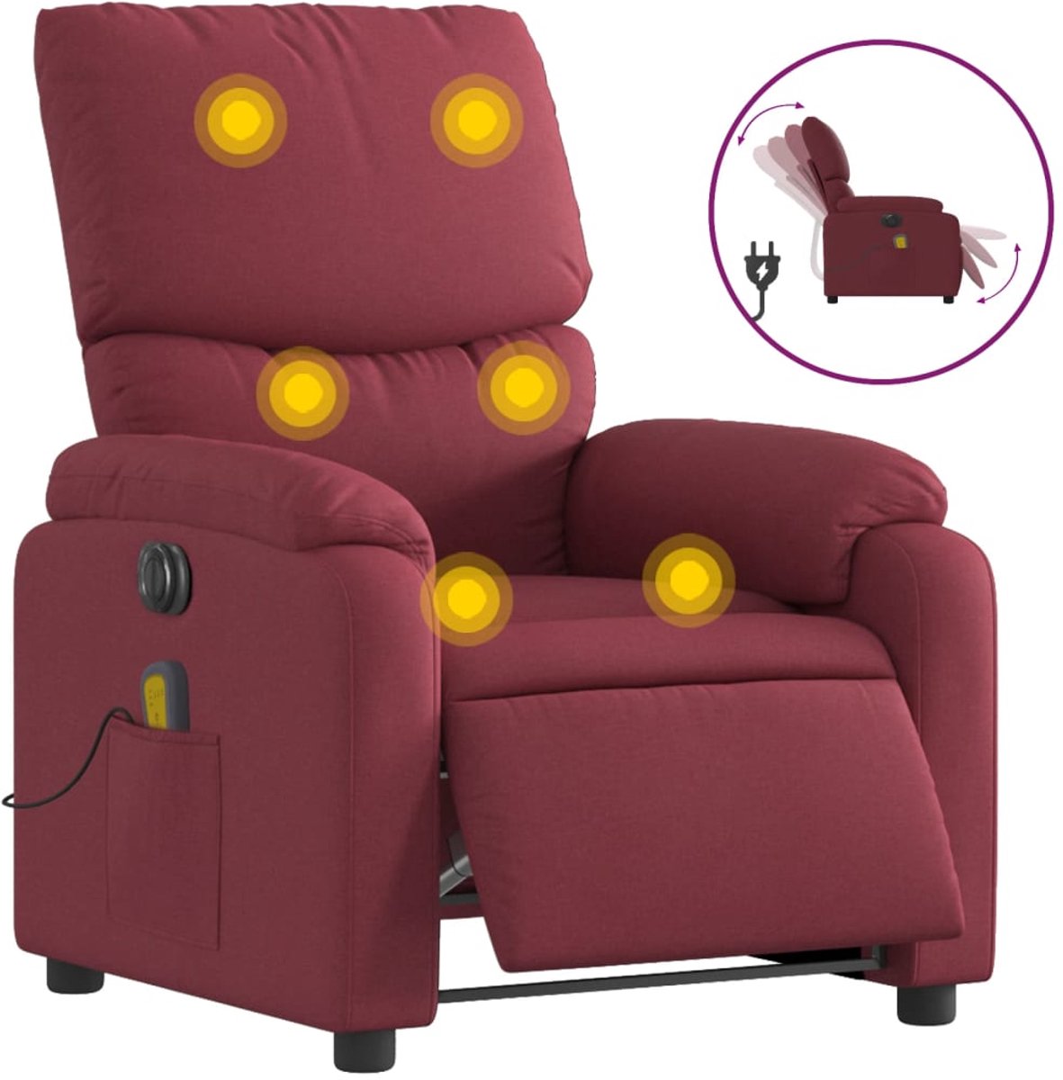 Vidaxl Klappbarer Massagesessel, Elektrisch, Weinrot, Stoff