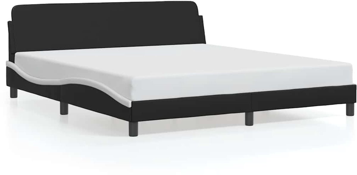 Vidaxl Bettgestell mit Kopfteil, Schwarz-Weiß, 180x200 cm, Kunstleder