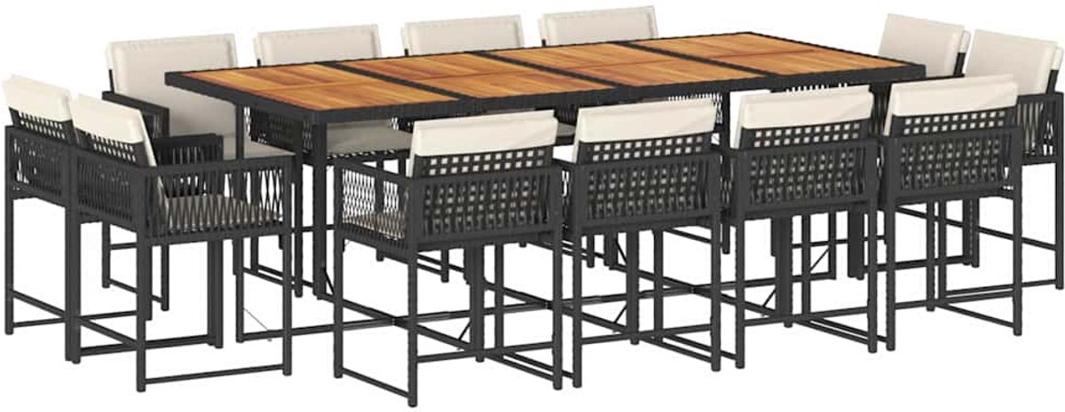 Vidaxl 13-Cz. Gartenmöbel-Set, Kissen, Schwarz, PE-Rattan