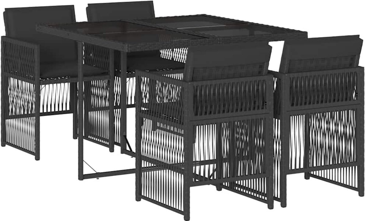 Vidaxl 5-Cz. Gartenmöbel-Set mit Kissen, Schwarz, Polyrattan