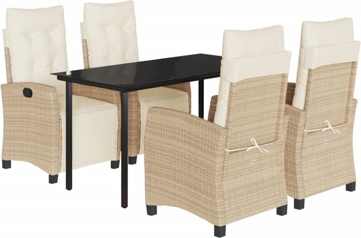 Vidaxl 5-Cz. Gartenmöbel-Set mit Kissen, Beige, Polyrattan