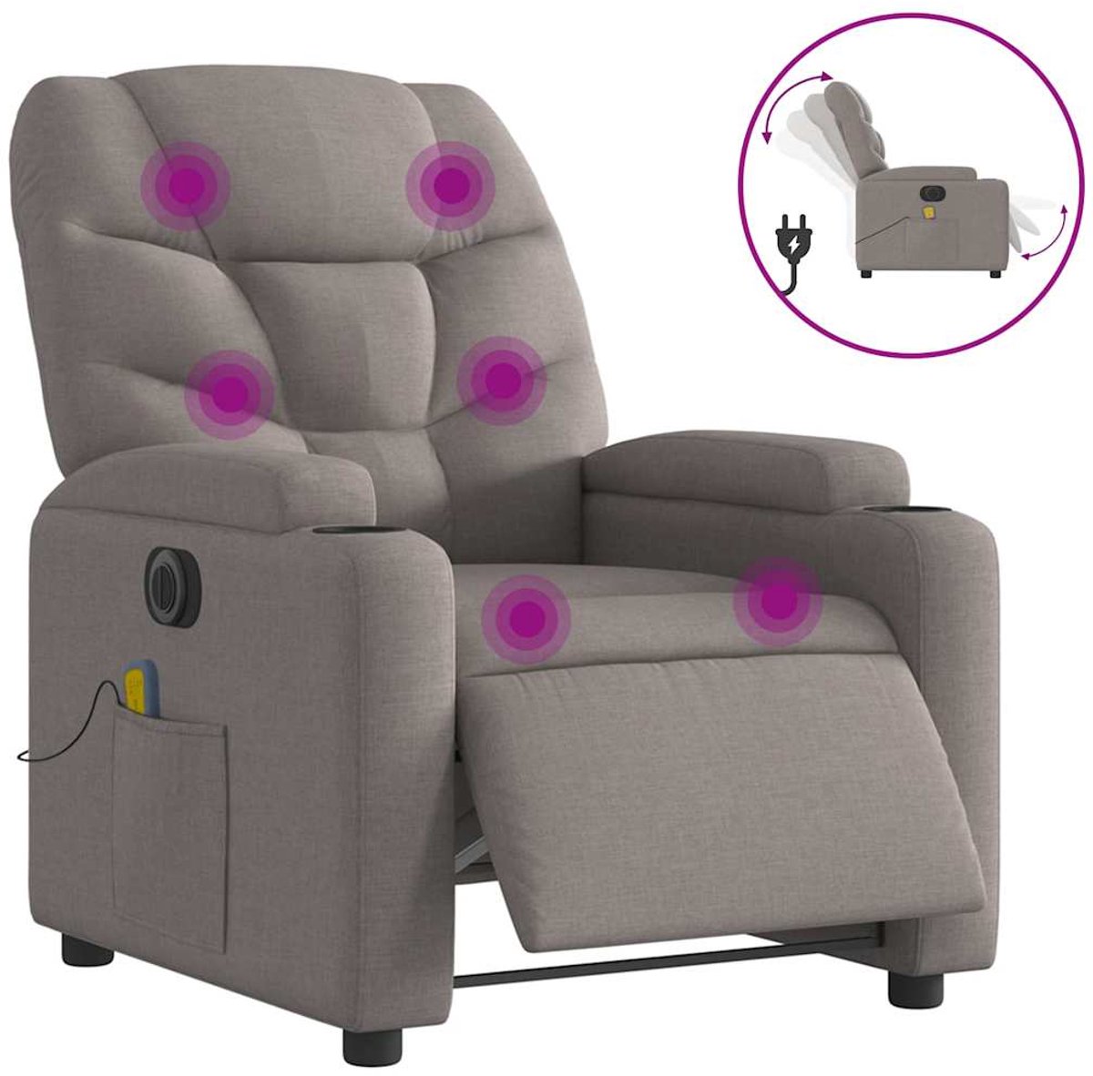 Vidaxl Aufklappbarer Massagesessel, Elektrisch, Farbe Taupe, Stoff