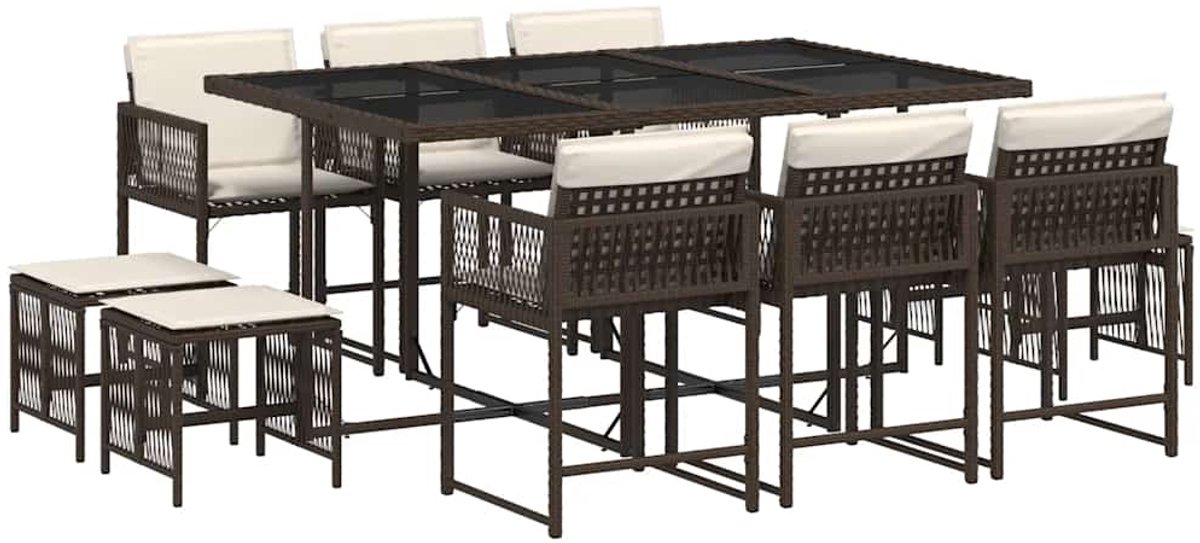 Vidaxl 11-Cz. Gartenmöbel-Set, Kissen, Braun, PE-Rattan