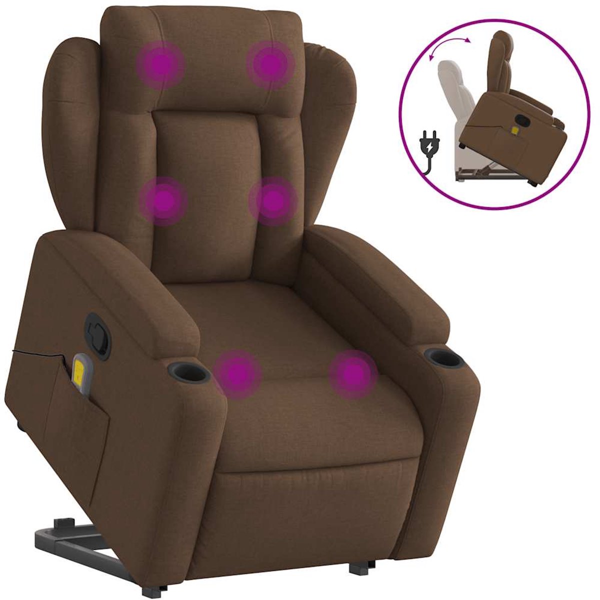 Vidaxl Aufstehhilfe Massagesessel, Verstellbar, Braun, Stoffbezogen