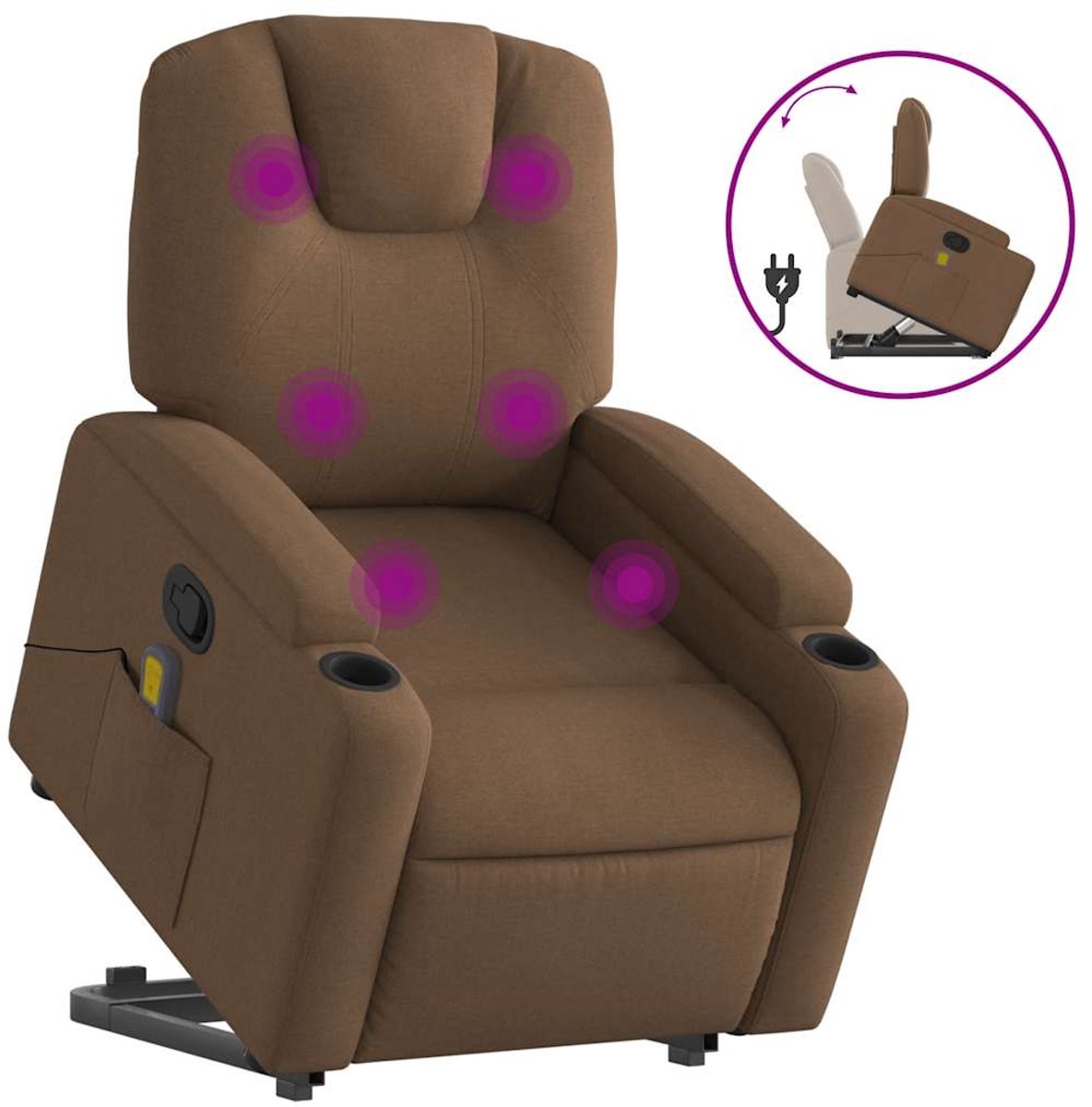 Vidaxl Aufstehhilfe Massagesessel, Verstellbar, Braun, Stoffbezogen