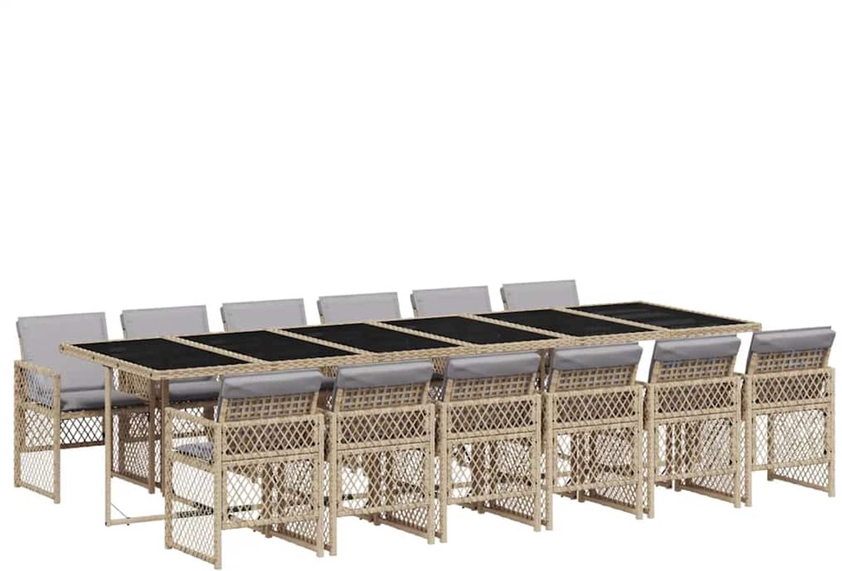 Vidaxl 13-Cz. Gartenmöbel-Set mit Kissen, Beige, Polyrattan