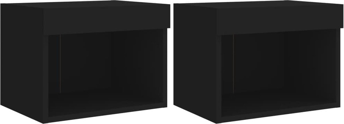 Vidaxl Nachttische Mit LED-Beleuchtung, Wandmontage, 2 Stück, Schwarz