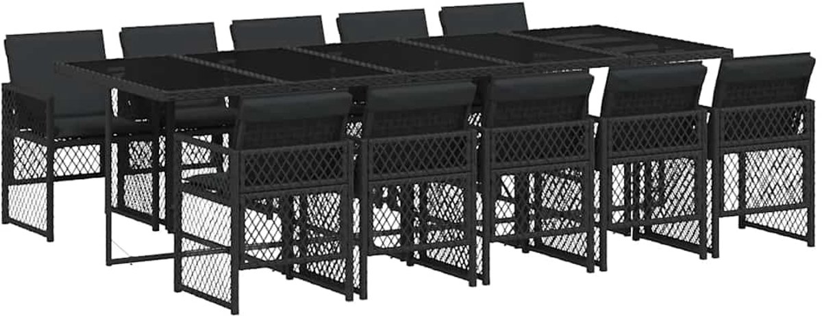 Vidaxl 11-Cz. Gartenmöbel-Set, Mit Kissen, Schwarzes PE-Rattan