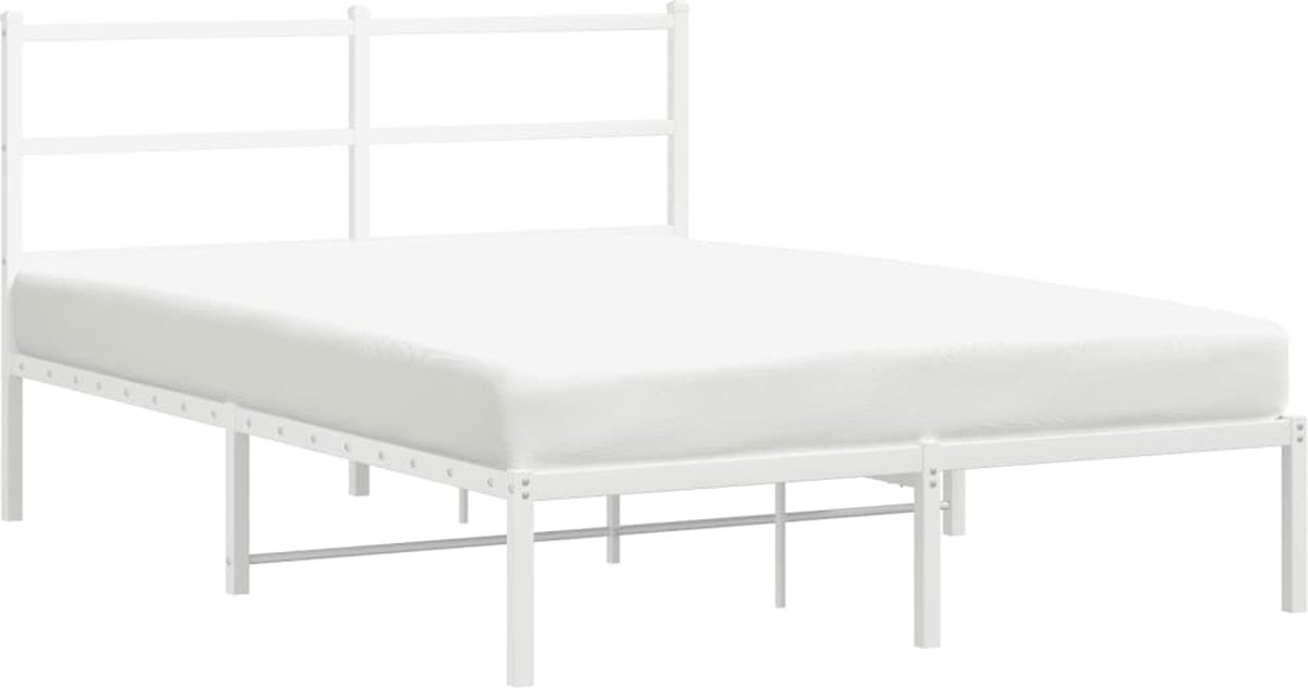 Vidaxl Metall-Bettgestell mit Kopfteil, Weiß, 135x190 cm