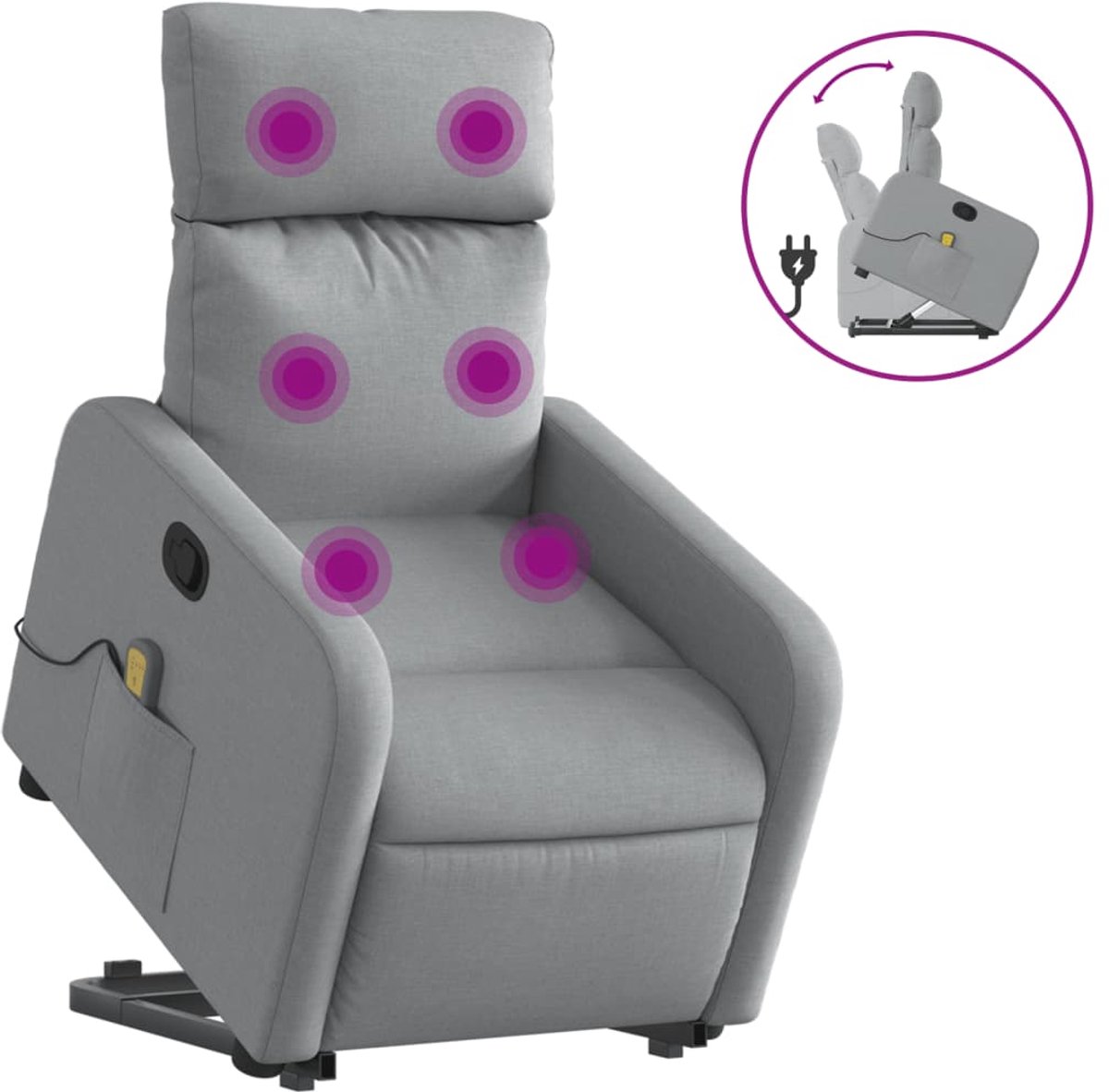 Vidaxl Aufstehhilfe Massagesessel, Verstellbar, Hellgrau, Stoff