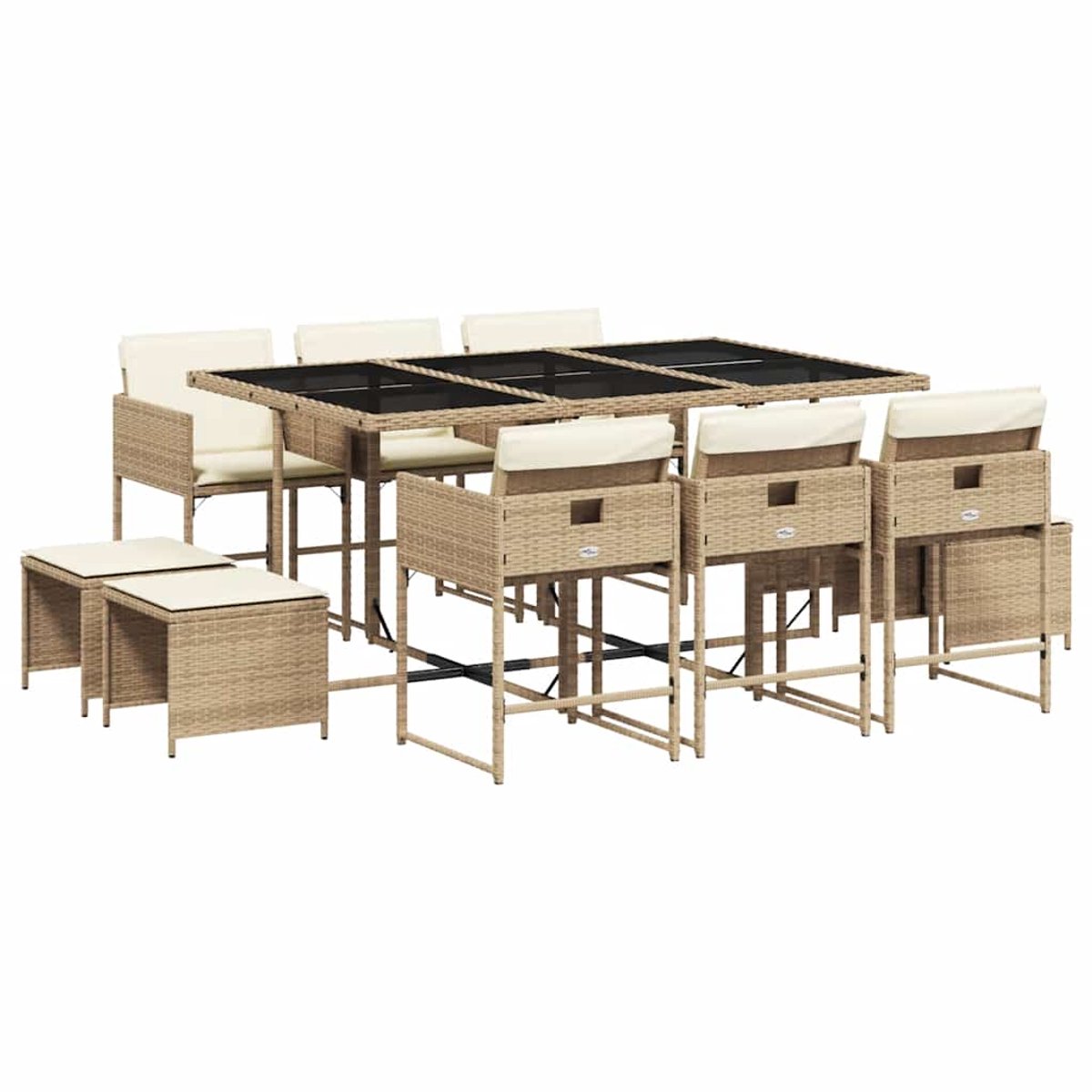 Vidaxl 11-Cz. Gartenmöbel-Set mit Kissen, Beige, Polyrattan
