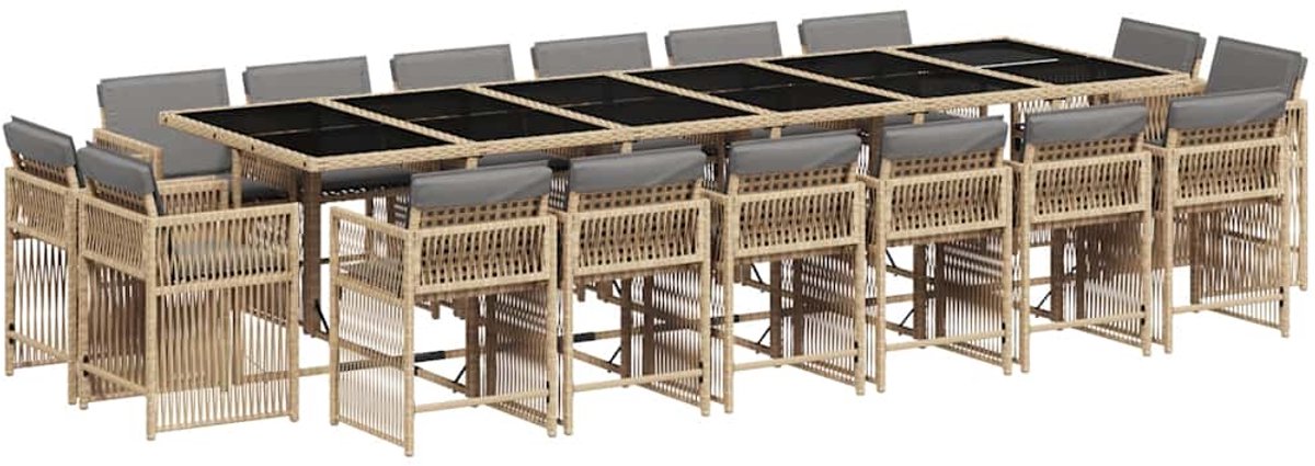Vidaxl 17-Cz. Gartenmöbel-Set mit Kissen, gemischtes Beige