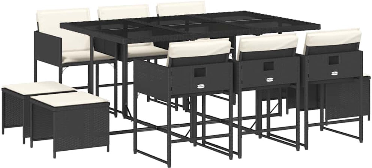 Vidaxl 11-Cz. Gartenmöbel-Set, Mit Kissen, Schwarzes PE-Rattan
