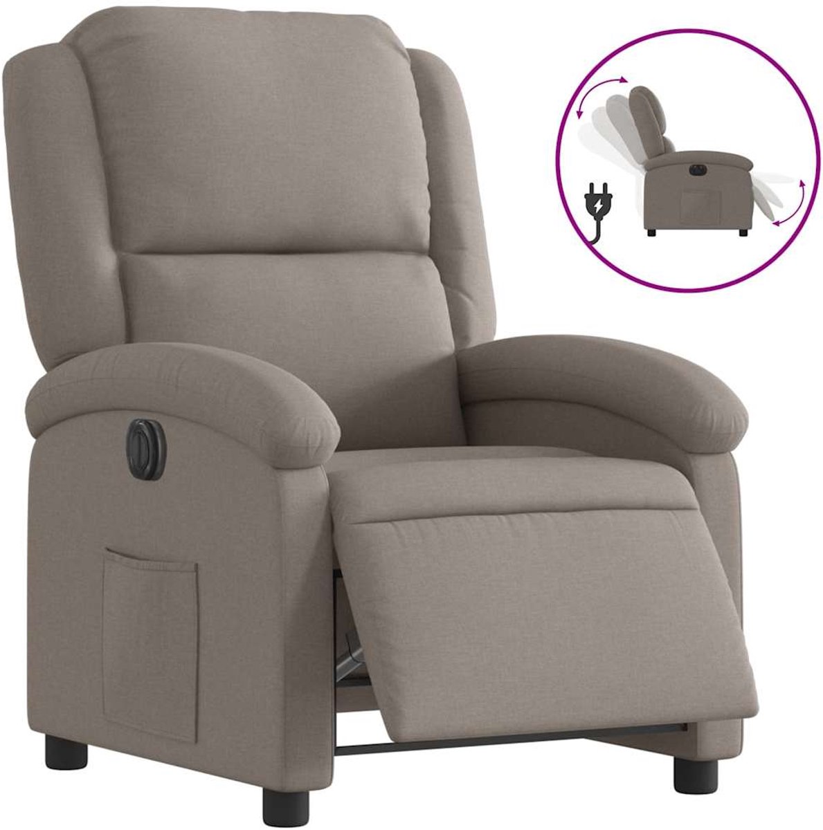 Vidaxl Elektrischer Relaxsessel, Farbe Taupe, Mit Stoff bezogen