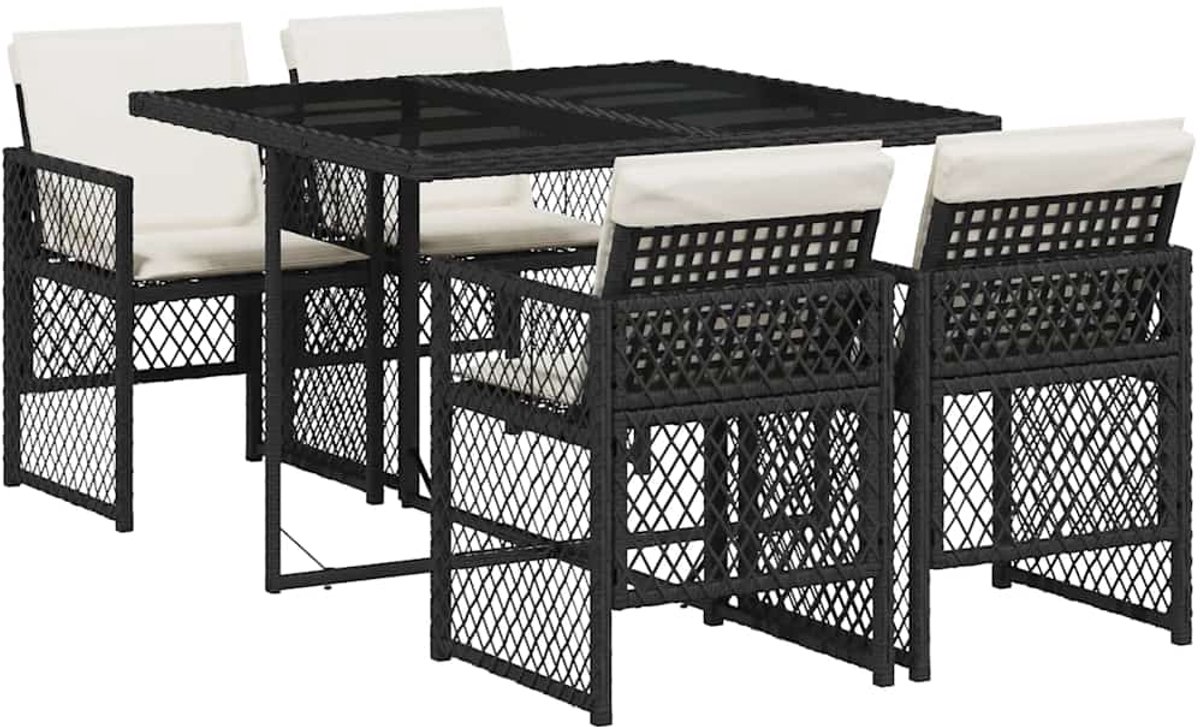 Vidaxl 5-Cz. Gartenmöbel-Set mit Kissen, Schwarz, Polyrattan
