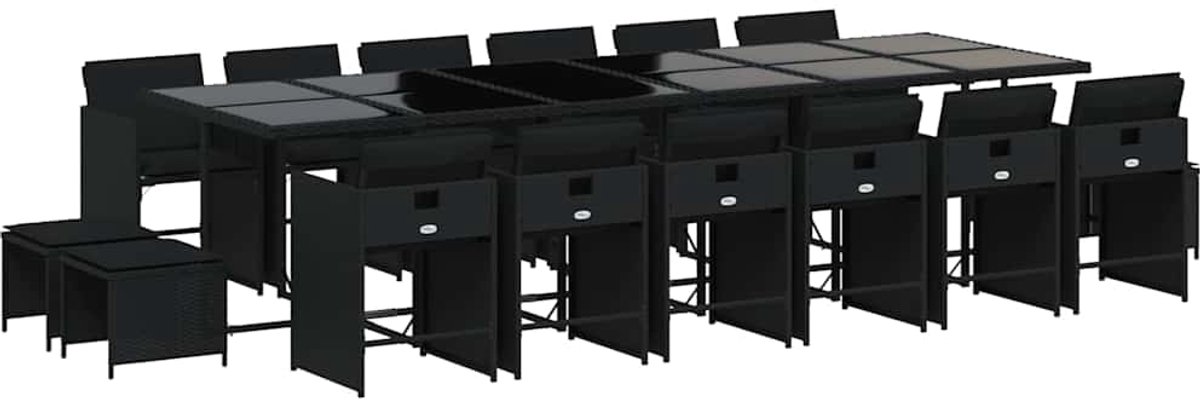Vidaxl 17-Cz. Gartenmöbel-Set mit Kissen, Schwarz, PE-Rattan