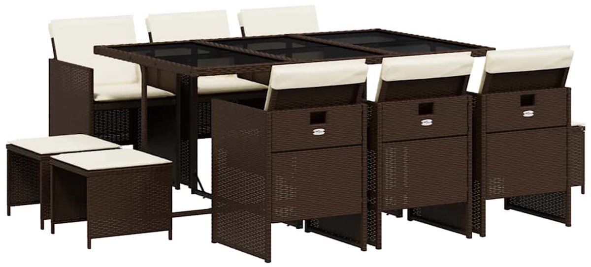 Vidaxl 11-Cz. Gartenmöbel-Set, Kissen, Braun, PE-Rattan