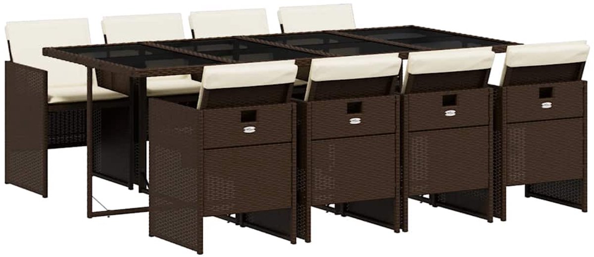 Vidaxl 9-Cz. Gartenmöbel-Set mit Kissen, Braun, PE-Rattan