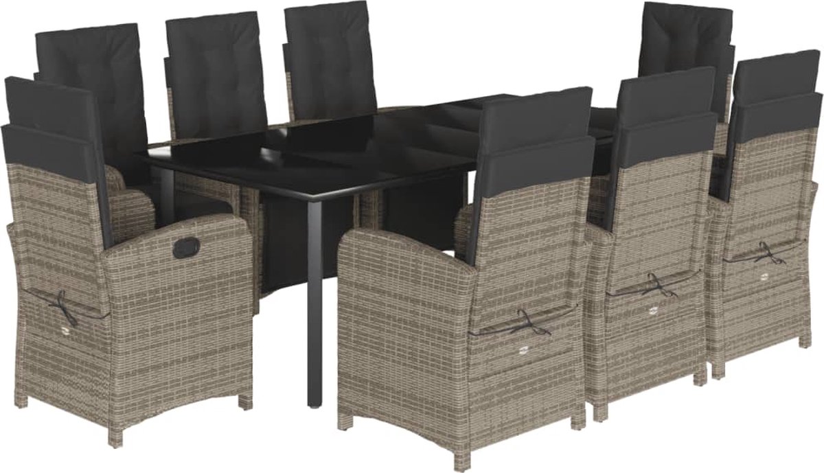Vidaxl 9-Cz. Gartenmöbel-Set mit Kissen, Grau, PE-Rattan