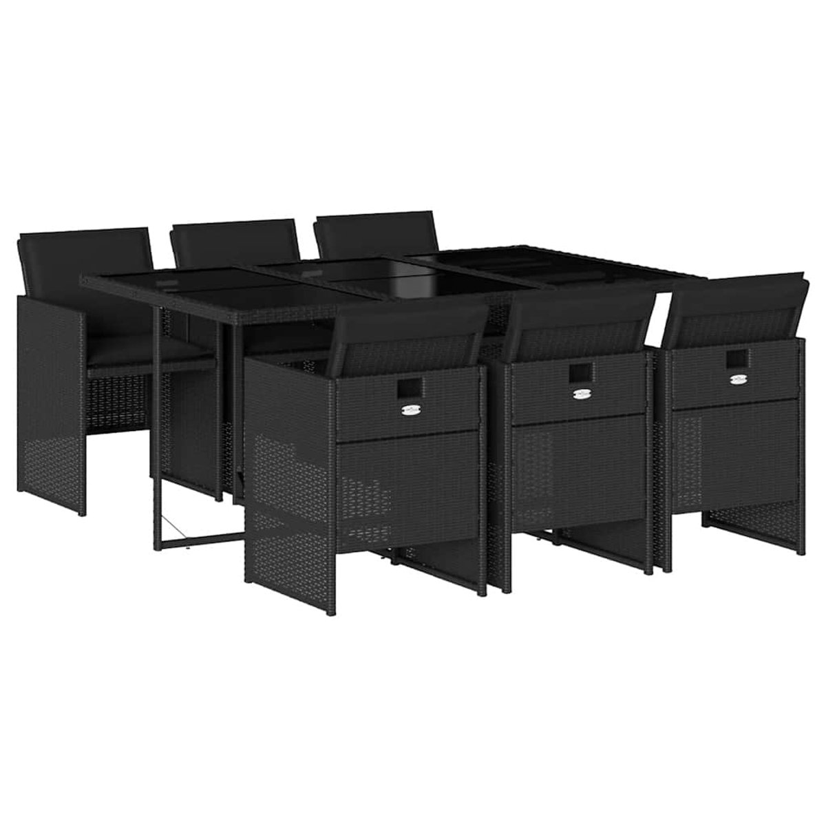 Vidaxl 7-Cz. Gartenmöbel-Set mit Kissen, Schwarz, Polyrattan