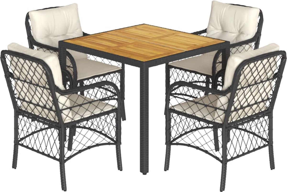 Vidaxl 5-Cz. Gartenmöbel-Set mit Kissen, Schwarz, Polyrattan