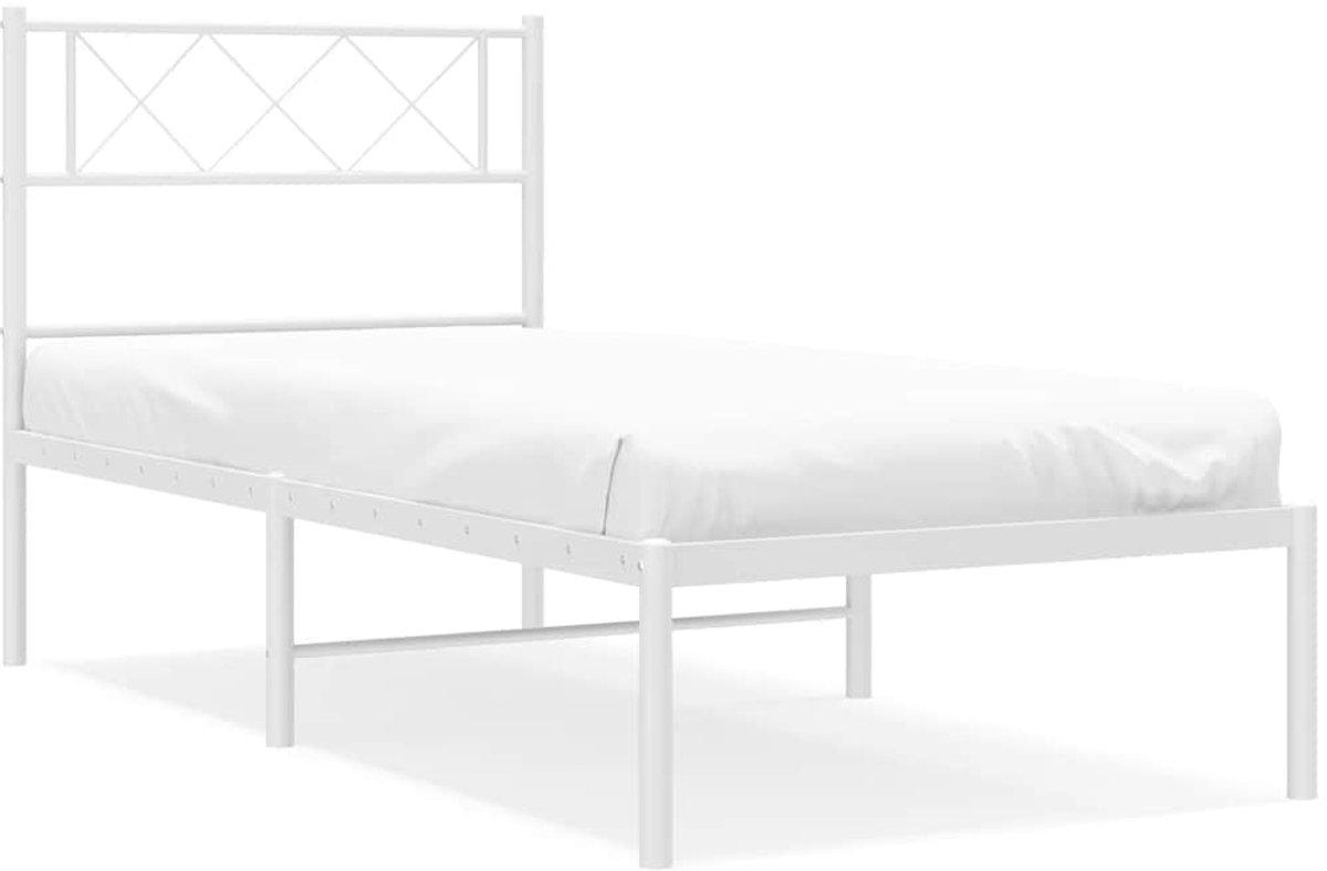Vidaxl Metall-Bettrahmen mit Kopfteil, Weiß, 100 x 190 cm