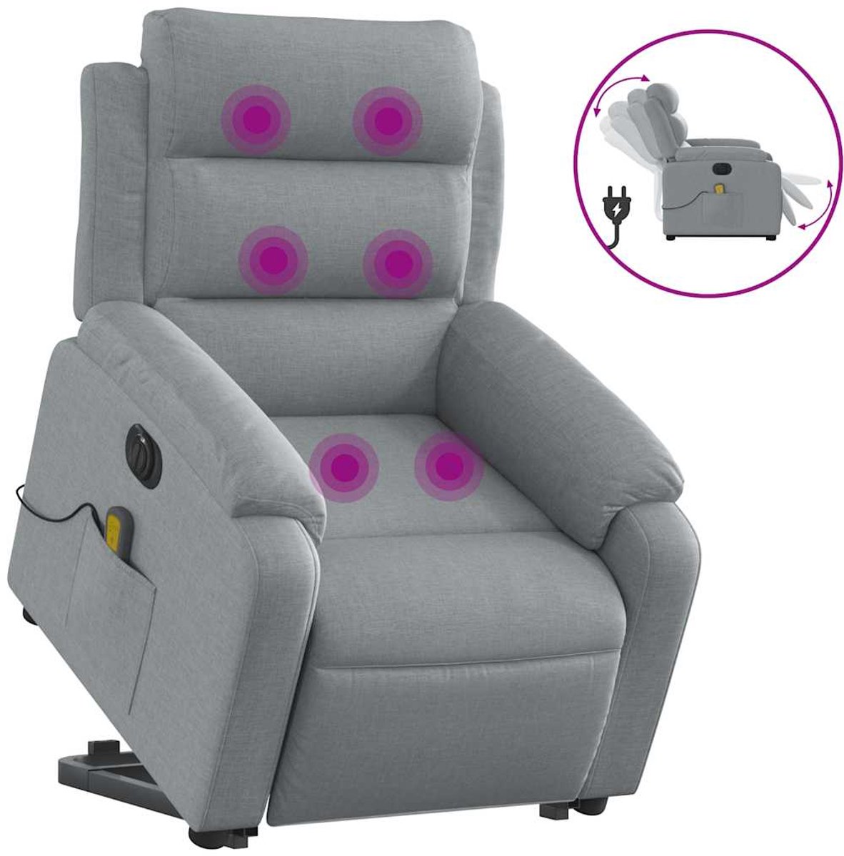 Vidaxl Aufstehhilfe Massagesessel, Elektrisch, Verstellbar, Hellgrau