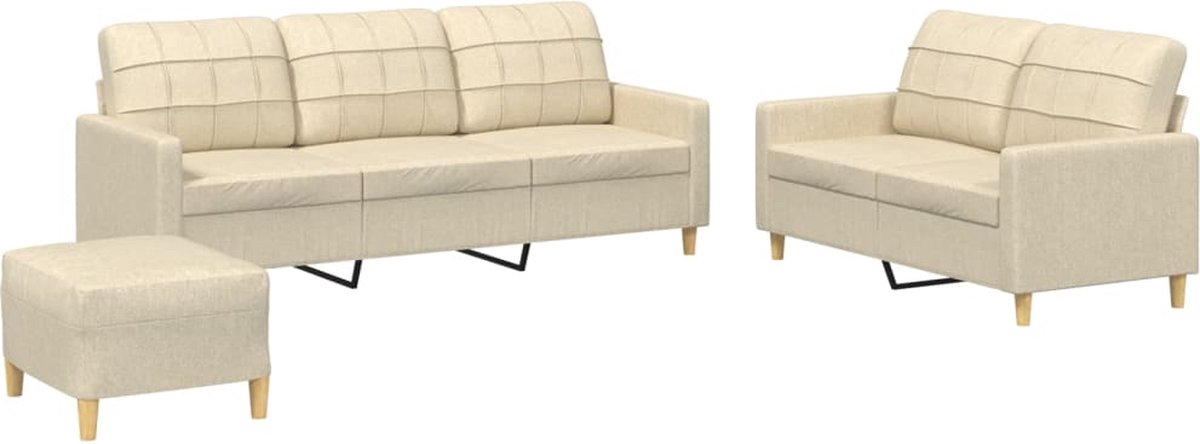 Vidaxl 3-teiliges Lounge-Set, Stoffbezug, Cremefarben